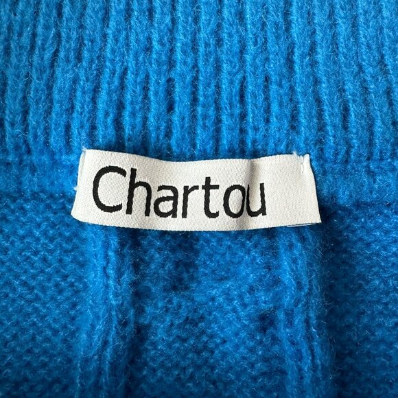 Cable Knit Midi Skirt In Bright Blue With Pocket Detail Size M Chartou - Picture 2 of 7